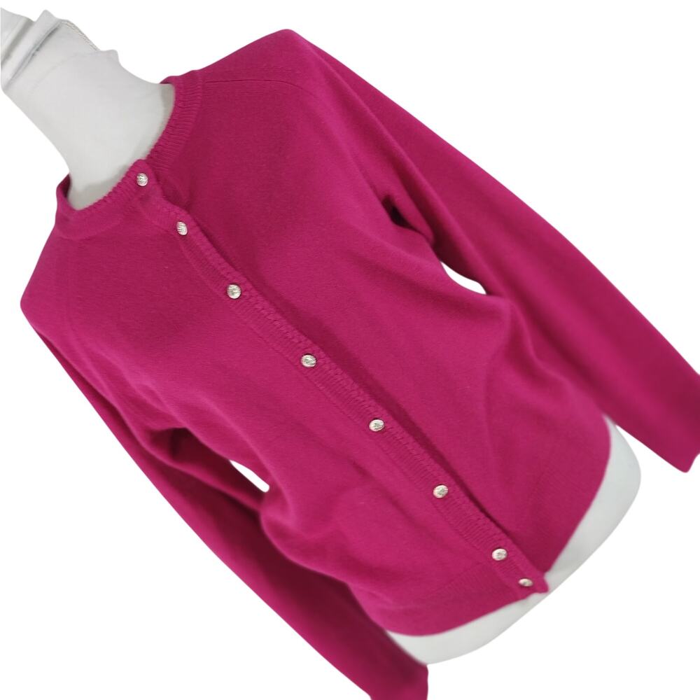HAMPSHIRE STUDIO! FUSCHIA PINK W/RHINESTONE BUTTONS CARDIGAN SWEATER! SZ S